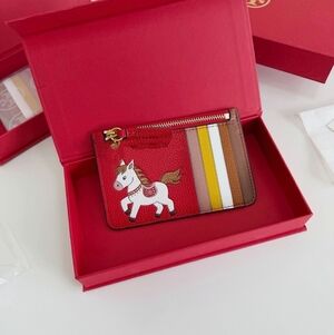 Tory Burch limited Edition Year of Horse Red Multicolor Card Holder With Box